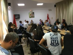 students around table