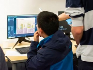 student in game lab