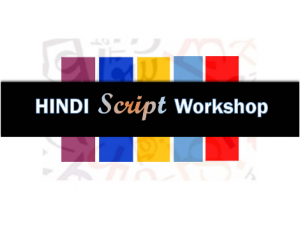 Hindi Script Workshop banner over Hindi characters.