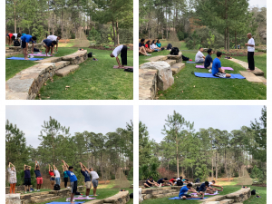 Hindi Students Practicing Yoga in Duke Gardens