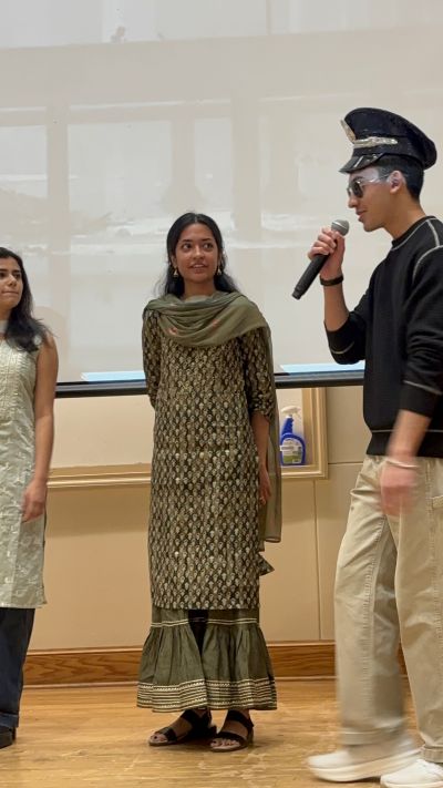 Hindi students performing a sketch in Hindi